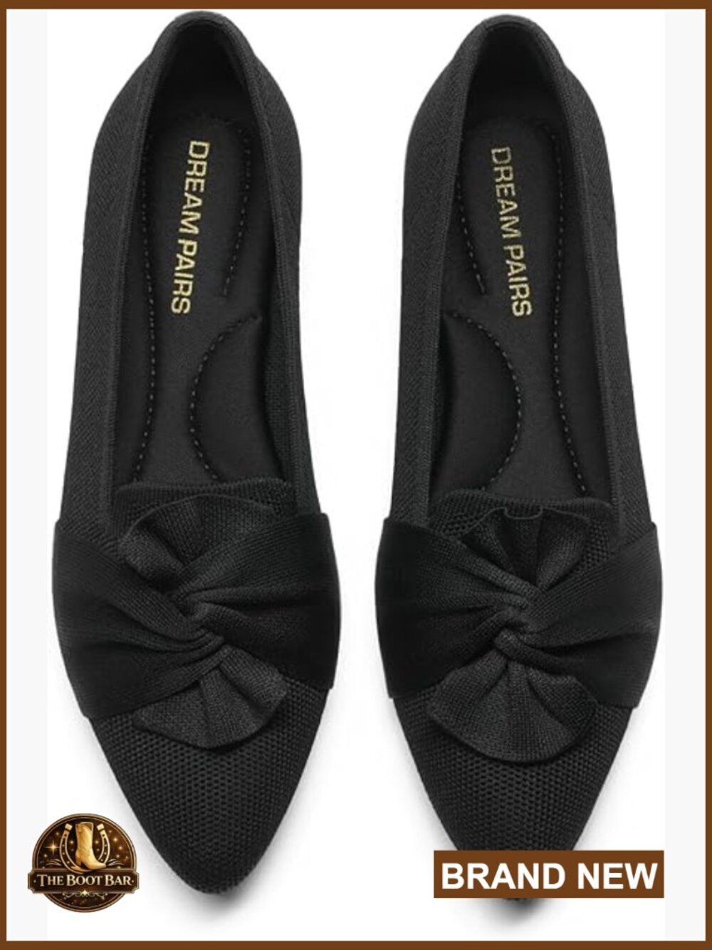 Pointed Toe Foldable Ballet Flats with Bow, Comfortable Slip-On Work Shoes